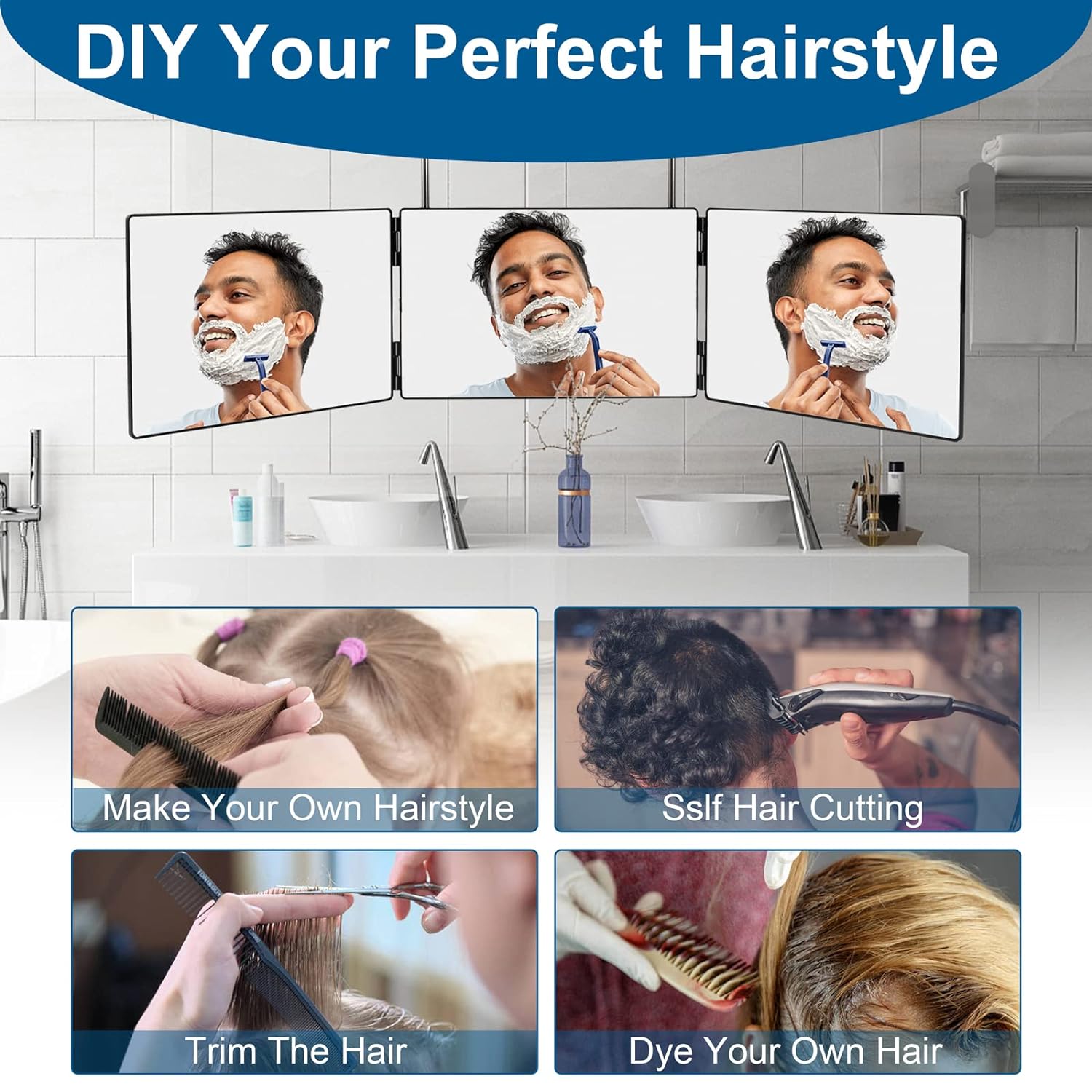 3 Way Mirror for Self Hair Cutting, Haircuts Mirror, Mirror for Men, Tri Fold Mirror 3 Way Mirror for Self Hair Cutting, Haircuts Mirror, Mirror for Men, Tri Fold Mirror